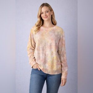 Women’s Tie Dye Sweatshirt Pastel Peach Yellow Crewneck Casual Pullover. Ptp 25